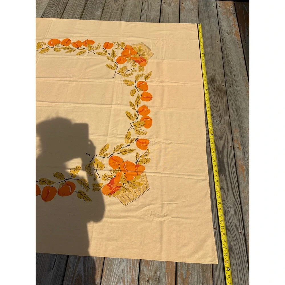 Vintage Vera Neumann Tablecloth Peach Fruit Basket Tan Rectangular 52x80